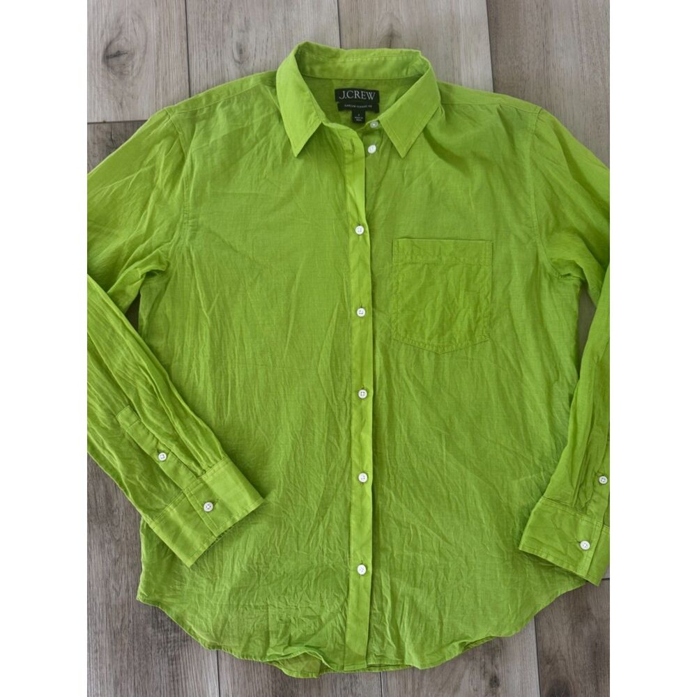 J.Crew Lime Green Garcon Classic Fit 100% Cotton Button Down Shirt Size 4 Summer - Picture 8 of 15